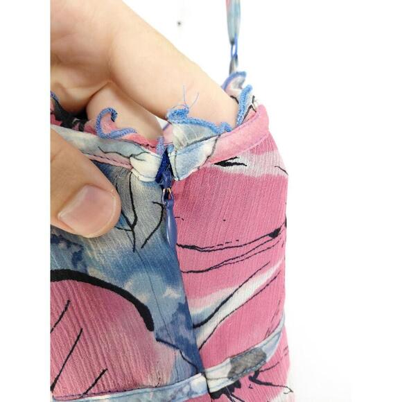 INC Top Womens 8 M Silk Babydoll Y2K Muted Colorful Floral Ruffles Retro - Picture 5 of 8